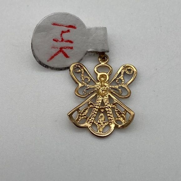 Real 14Kt Yellow Gold Angel Charm Pendant - Picture 2 of 2